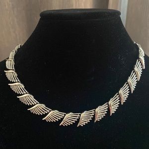 Vintage 1950s CORO Silver-tone Fan Shaped Link Choker Necklace Signed